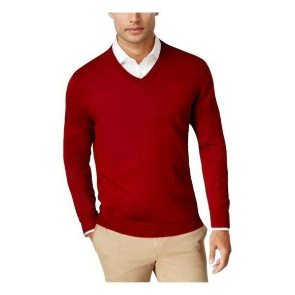Club Room Merino Wool Blend Mens V-Neck Sweater XL Red NWT - Picture 1 of 8